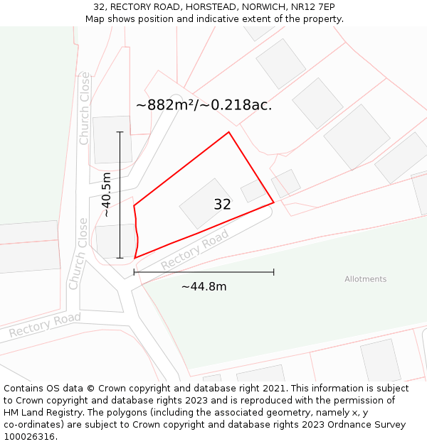 32, RECTORY ROAD, HORSTEAD, NORWICH, NR12 7EP: Plot and title map