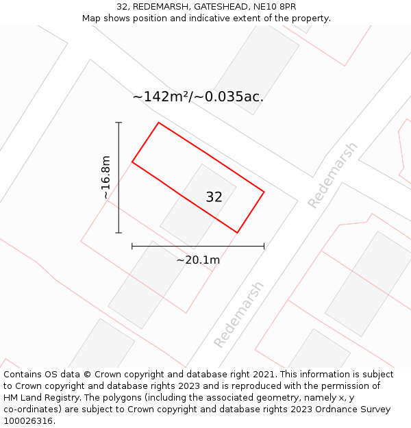 32, REDEMARSH, GATESHEAD, NE10 8PR: Plot and title map