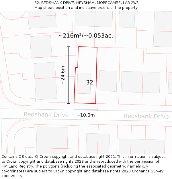 32, REDSHANK DRIVE, HEYSHAM, MORECAMBE, LA3 2WF: Plot and title map