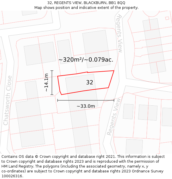 32, REGENTS VIEW, BLACKBURN, BB1 8QQ: Plot and title map