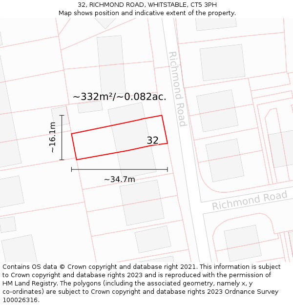 32, RICHMOND ROAD, WHITSTABLE, CT5 3PH: Plot and title map