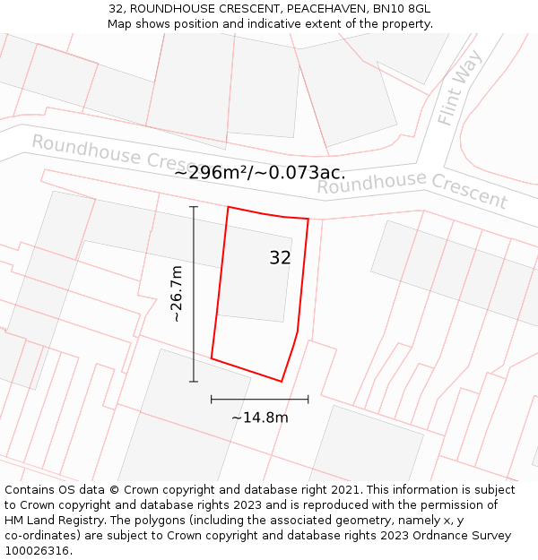 32, ROUNDHOUSE CRESCENT, PEACEHAVEN, BN10 8GL: Plot and title map