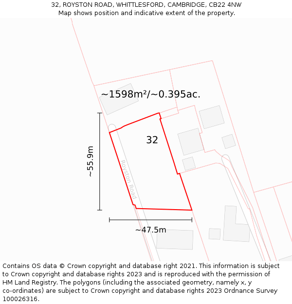 32, ROYSTON ROAD, WHITTLESFORD, CAMBRIDGE, CB22 4NW: Plot and title map