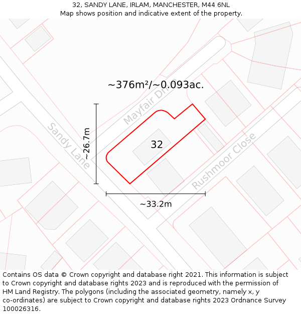 32, SANDY LANE, IRLAM, MANCHESTER, M44 6NL: Plot and title map