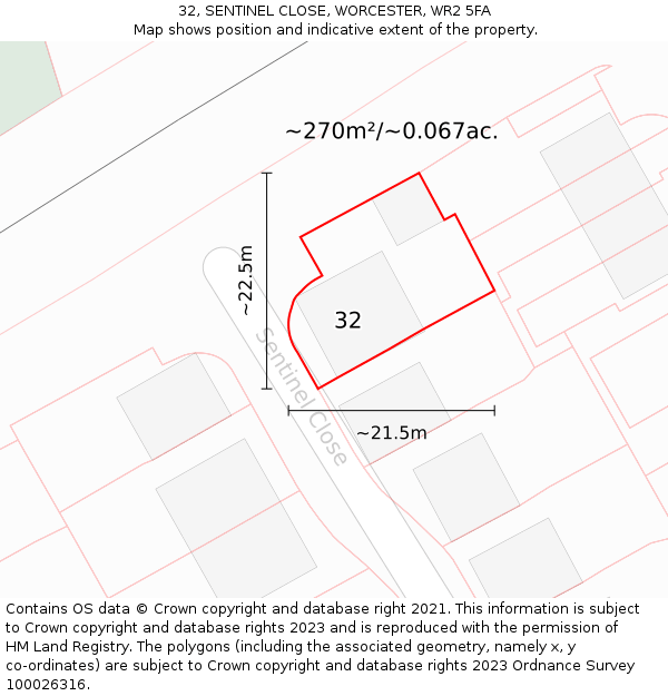 32, SENTINEL CLOSE, WORCESTER, WR2 5FA: Plot and title map