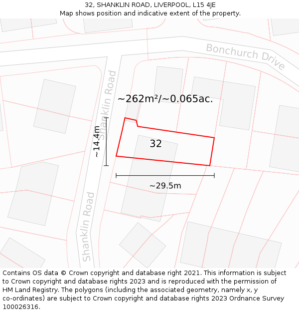 32, SHANKLIN ROAD, LIVERPOOL, L15 4JE: Plot and title map