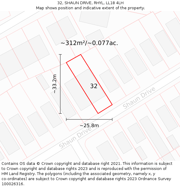 32, SHAUN DRIVE, RHYL, LL18 4LH: Plot and title map