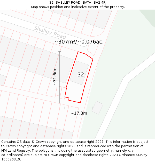 32, SHELLEY ROAD, BATH, BA2 4RJ: Plot and title map