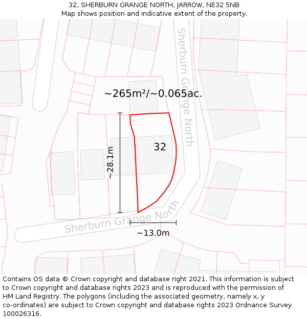 32, SHERBURN GRANGE NORTH, JARROW, NE32 5NB: Plot and title map