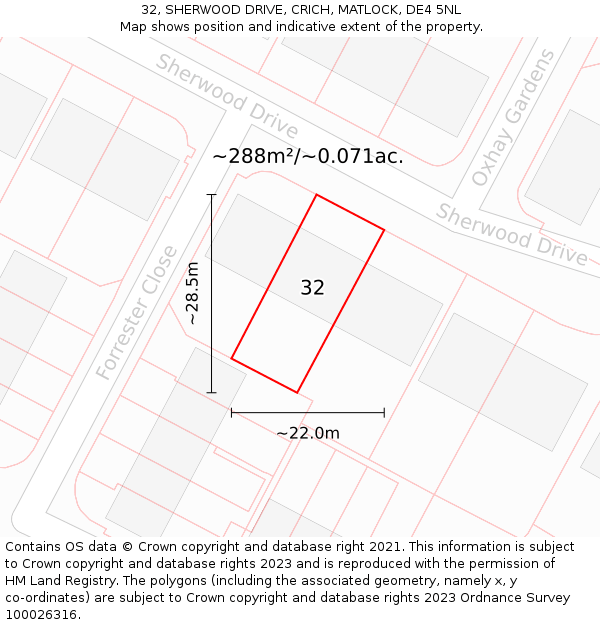 32, SHERWOOD DRIVE, CRICH, MATLOCK, DE4 5NL: Plot and title map