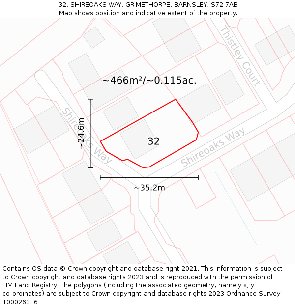 32, SHIREOAKS WAY, GRIMETHORPE, BARNSLEY, S72 7AB: Plot and title map