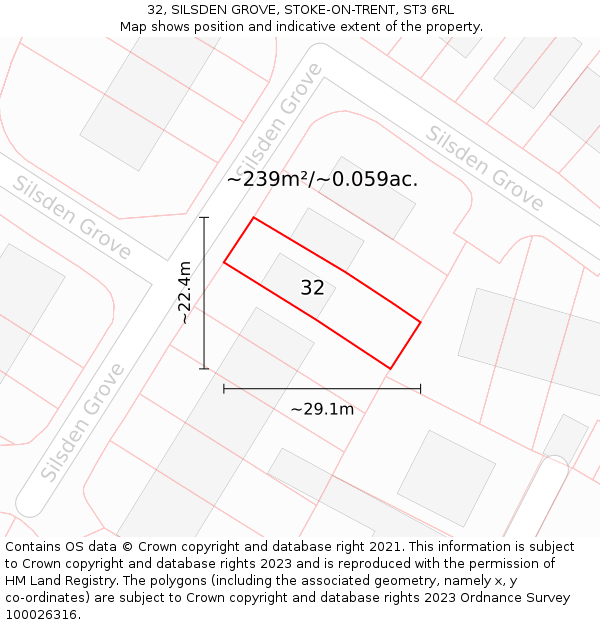 32, SILSDEN GROVE, STOKE-ON-TRENT, ST3 6RL: Plot and title map