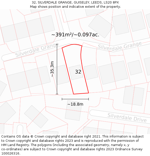 32, SILVERDALE GRANGE, GUISELEY, LEEDS, LS20 8PX: Plot and title map