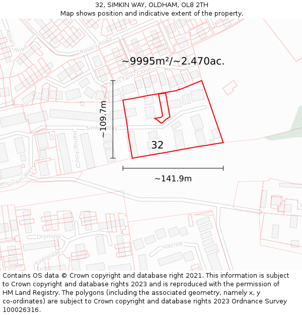 32, SIMKIN WAY, OLDHAM, OL8 2TH: Plot and title map