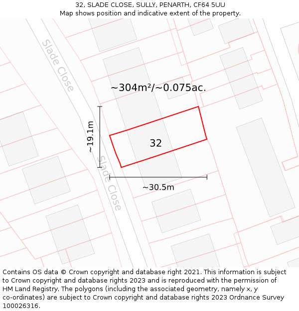 32, SLADE CLOSE, SULLY, PENARTH, CF64 5UU: Plot and title map