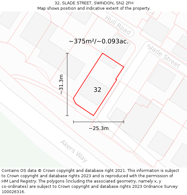 32, SLADE STREET, SWINDON, SN2 2FH: Plot and title map