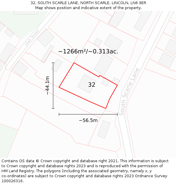 32, SOUTH SCARLE LANE, NORTH SCARLE, LINCOLN, LN6 9ER: Plot and title map