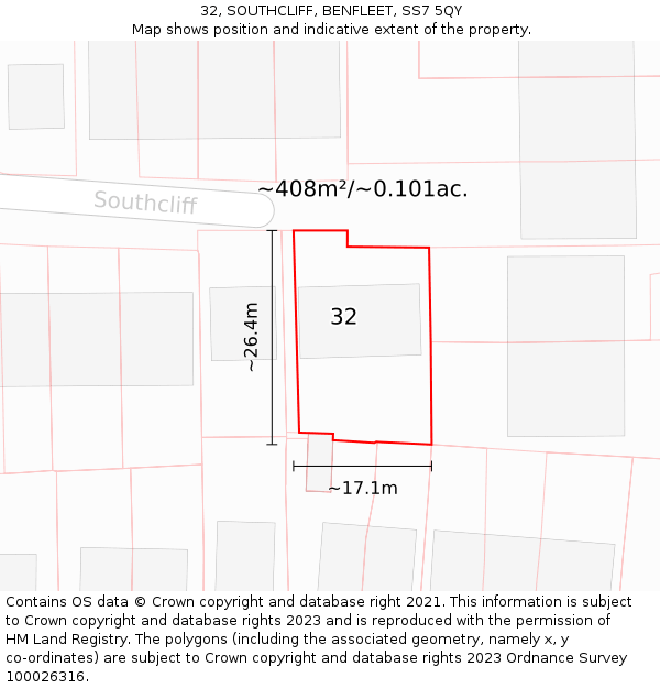 32, SOUTHCLIFF, BENFLEET, SS7 5QY: Plot and title map