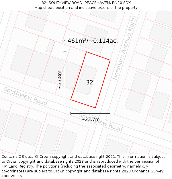 32, SOUTHVIEW ROAD, PEACEHAVEN, BN10 8DX: Plot and title map