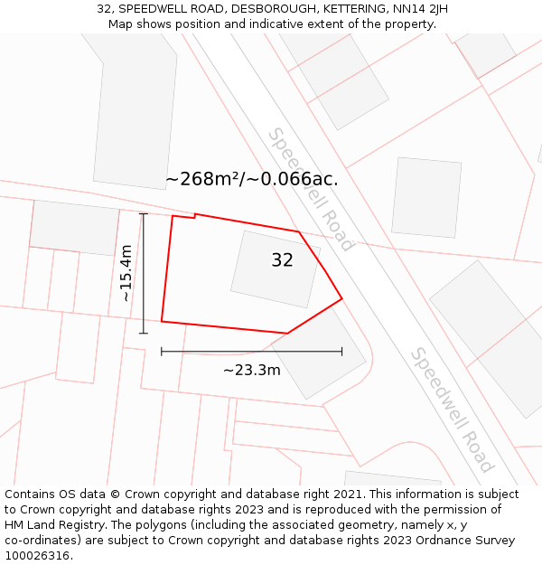 32, SPEEDWELL ROAD, DESBOROUGH, KETTERING, NN14 2JH: Plot and title map