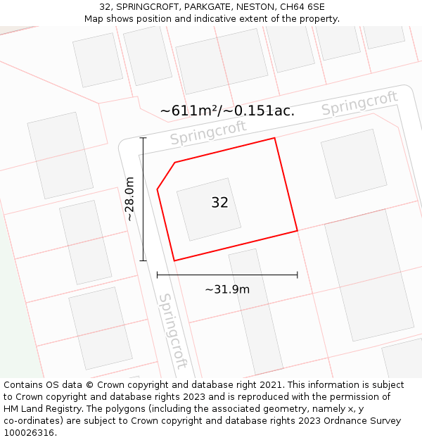 32, SPRINGCROFT, PARKGATE, NESTON, CH64 6SE: Plot and title map