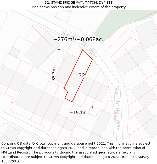 32, STANDBRIDGE WAY, TIPTON, DY4 8TS: Plot and title map