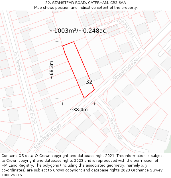 32, STANSTEAD ROAD, CATERHAM, CR3 6AA: Plot and title map