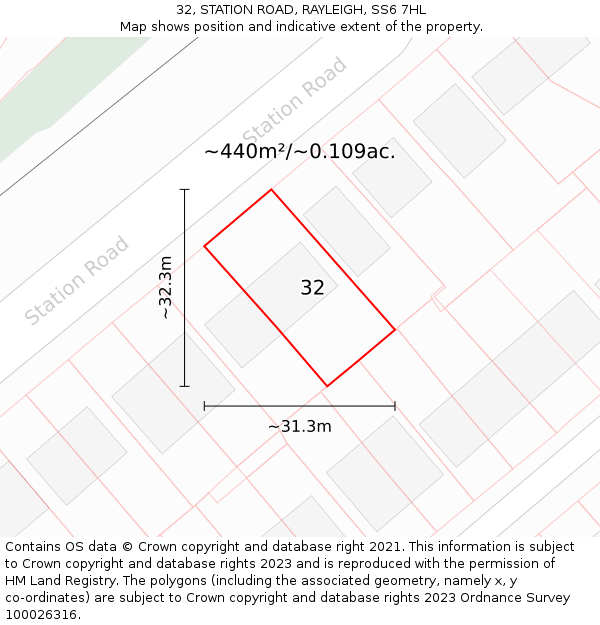 32, STATION ROAD, RAYLEIGH, SS6 7HL: Plot and title map