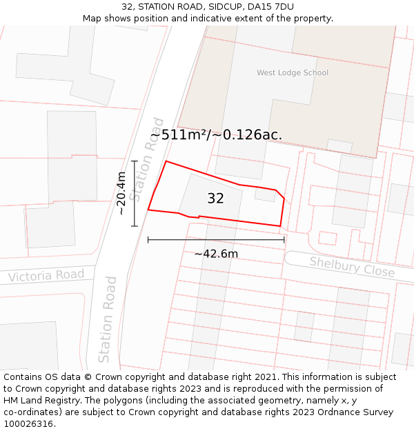 32, STATION ROAD, SIDCUP, DA15 7DU: Plot and title map