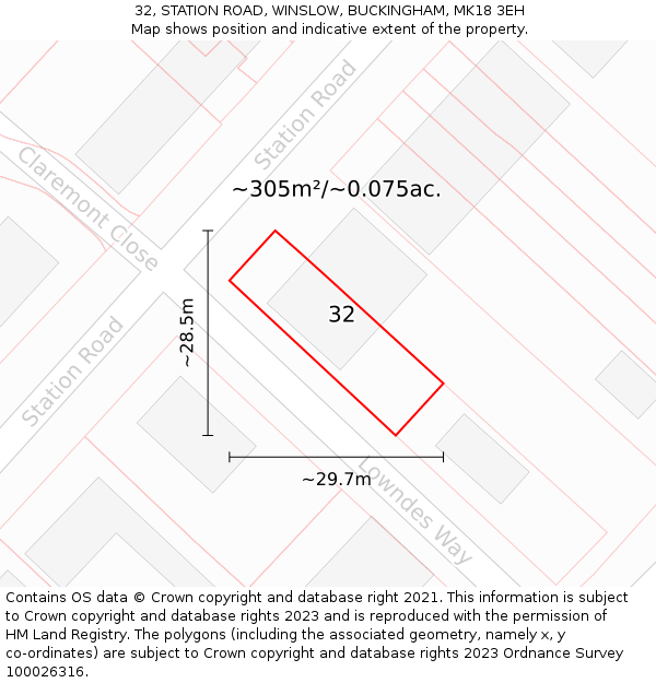 32, STATION ROAD, WINSLOW, BUCKINGHAM, MK18 3EH: Plot and title map