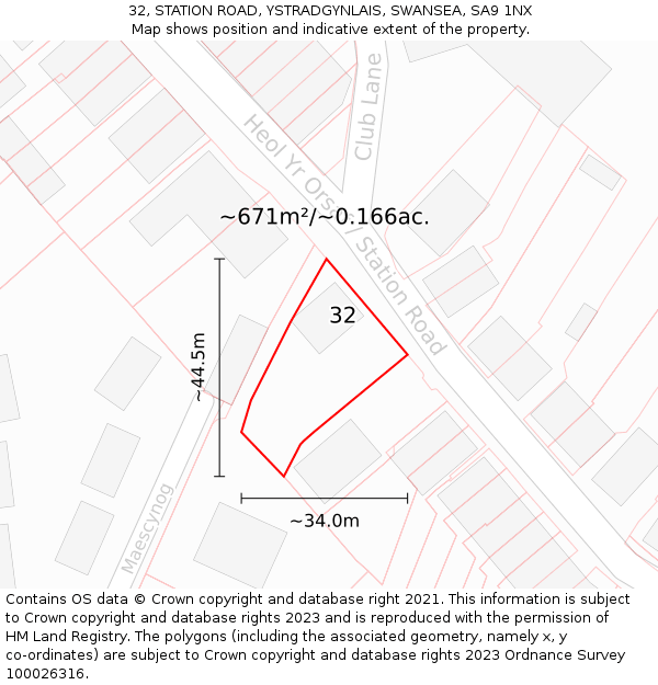 32, STATION ROAD, YSTRADGYNLAIS, SWANSEA, SA9 1NX: Plot and title map