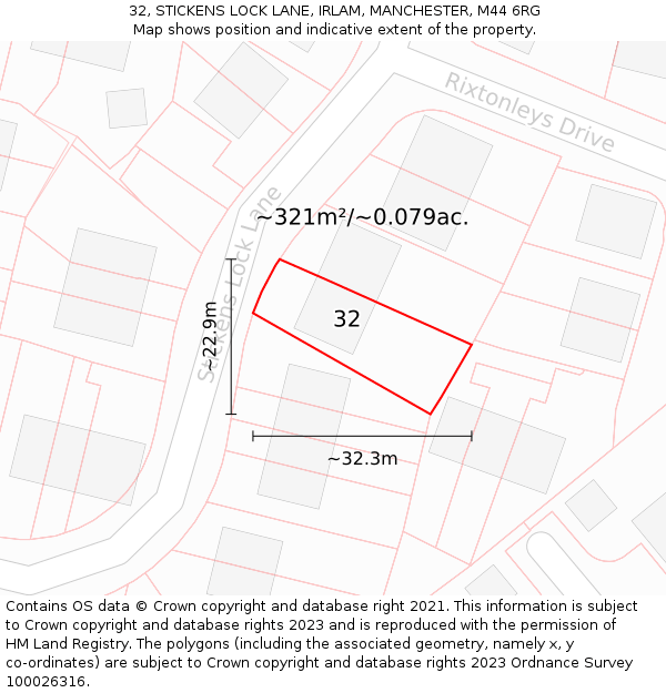 32, STICKENS LOCK LANE, IRLAM, MANCHESTER, M44 6RG: Plot and title map