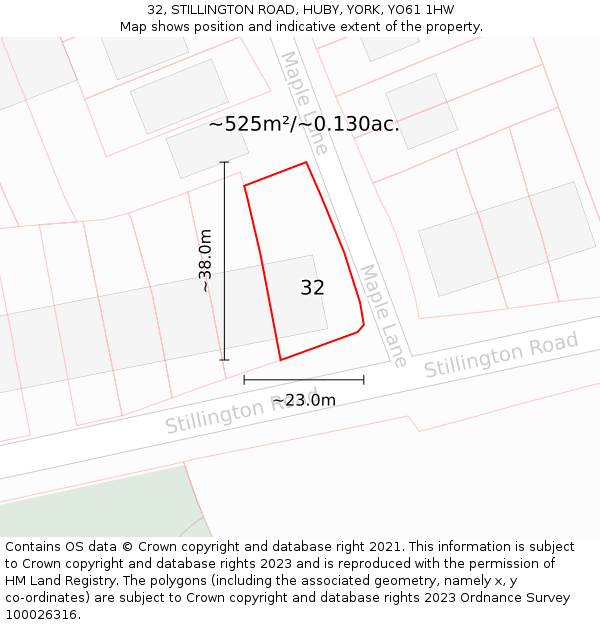 32, STILLINGTON ROAD, HUBY, YORK, YO61 1HW: Plot and title map