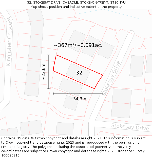 32, STOKESAY DRIVE, CHEADLE, STOKE-ON-TRENT, ST10 1YU: Plot and title map