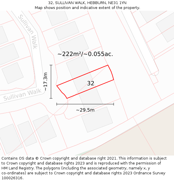 32, SULLIVAN WALK, HEBBURN, NE31 1YN: Plot and title map