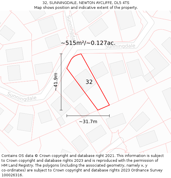 32, SUNNINGDALE, NEWTON AYCLIFFE, DL5 4TS: Plot and title map