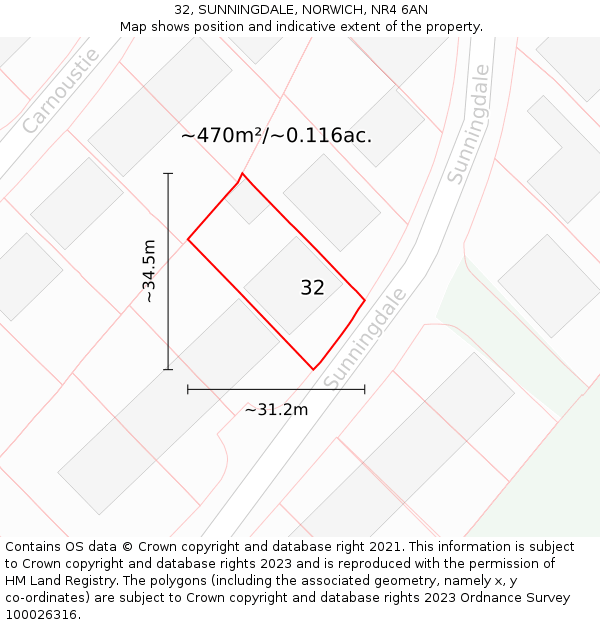 32, SUNNINGDALE, NORWICH, NR4 6AN: Plot and title map