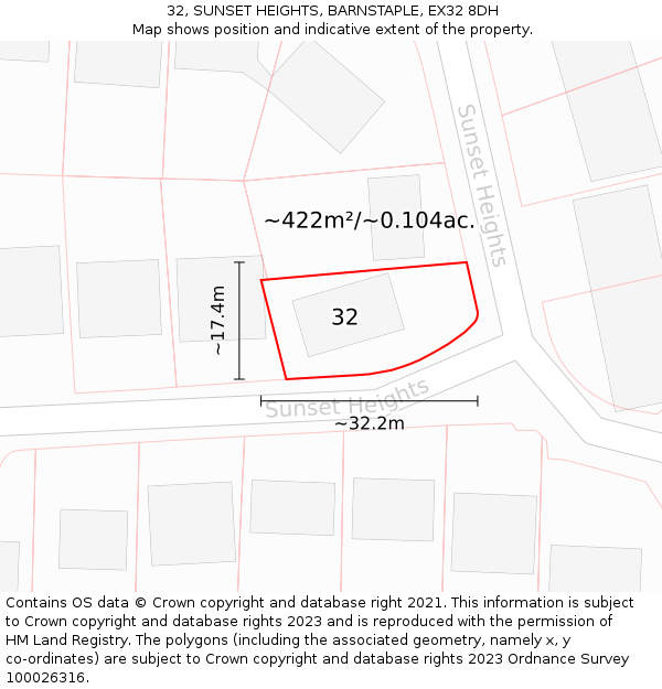 32, SUNSET HEIGHTS, BARNSTAPLE, EX32 8DH: Plot and title map