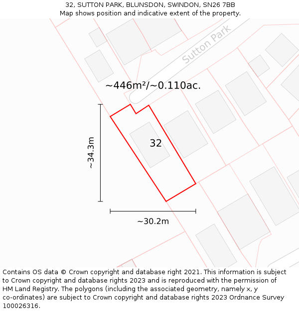 32, SUTTON PARK, BLUNSDON, SWINDON, SN26 7BB: Plot and title map