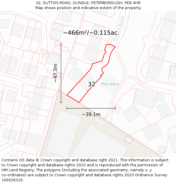 32, SUTTON ROAD, OUNDLE, PETERBOROUGH, PE8 4HR: Plot and title map