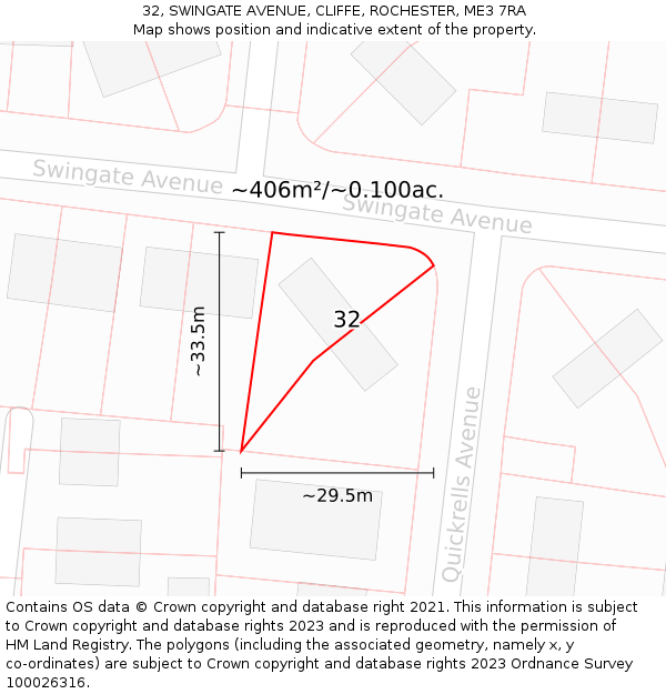 32, SWINGATE AVENUE, CLIFFE, ROCHESTER, ME3 7RA: Plot and title map