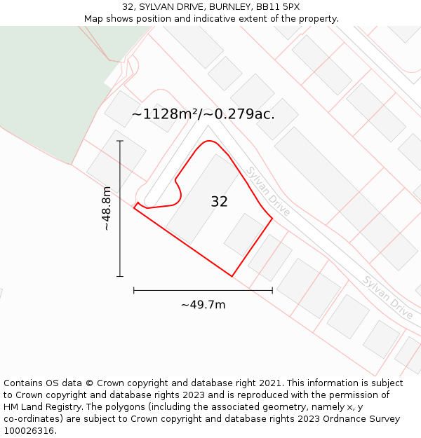 32, SYLVAN DRIVE, BURNLEY, BB11 5PX: Plot and title map