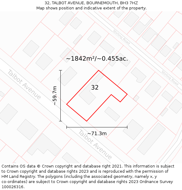 32, TALBOT AVENUE, BOURNEMOUTH, BH3 7HZ: Plot and title map