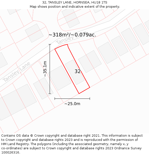 32, TANSLEY LANE, HORNSEA, HU18 1TS: Plot and title map