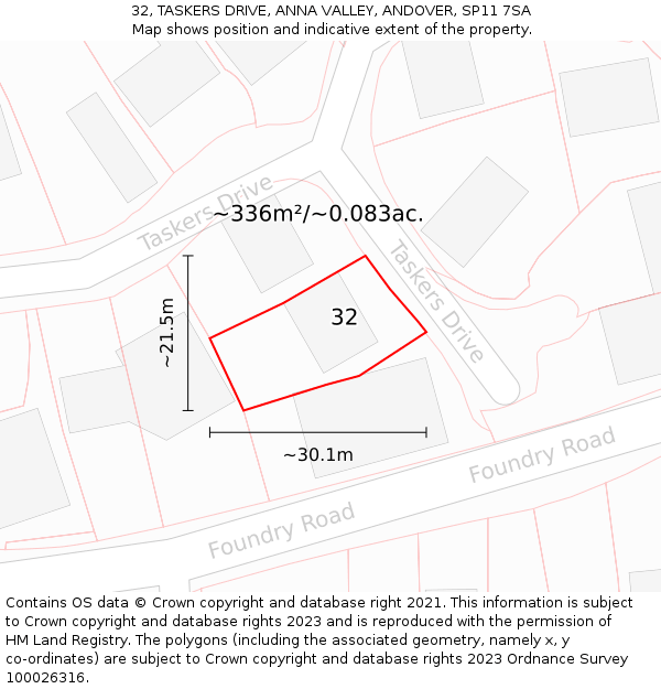 32, TASKERS DRIVE, ANNA VALLEY, ANDOVER, SP11 7SA: Plot and title map