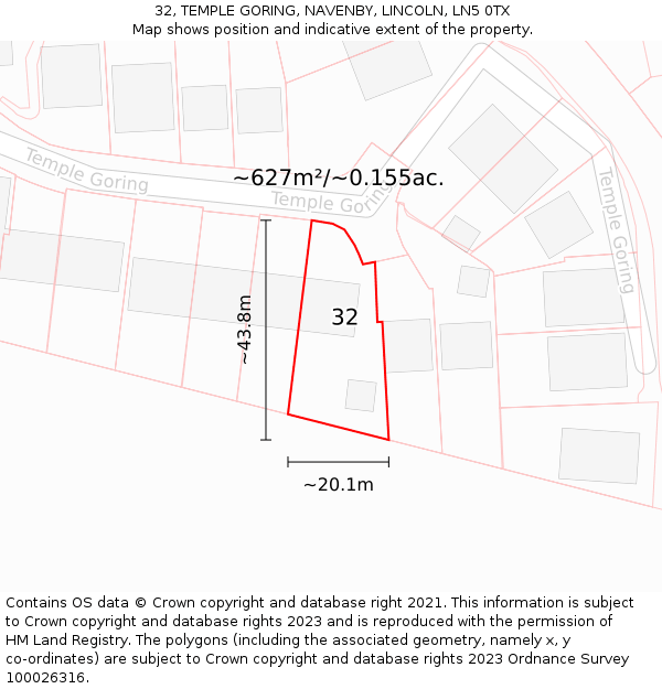 32, TEMPLE GORING, NAVENBY, LINCOLN, LN5 0TX: Plot and title map