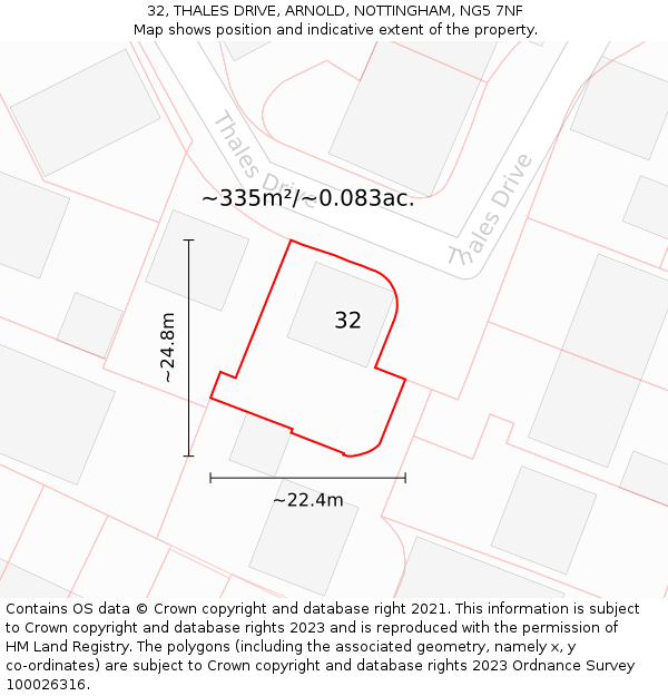 32, THALES DRIVE, ARNOLD, NOTTINGHAM, NG5 7NF: Plot and title map