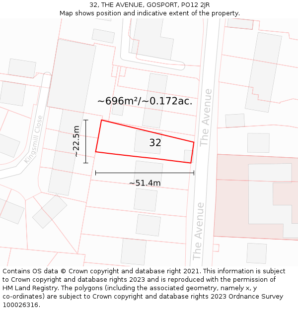 32, THE AVENUE, GOSPORT, PO12 2JR: Plot and title map