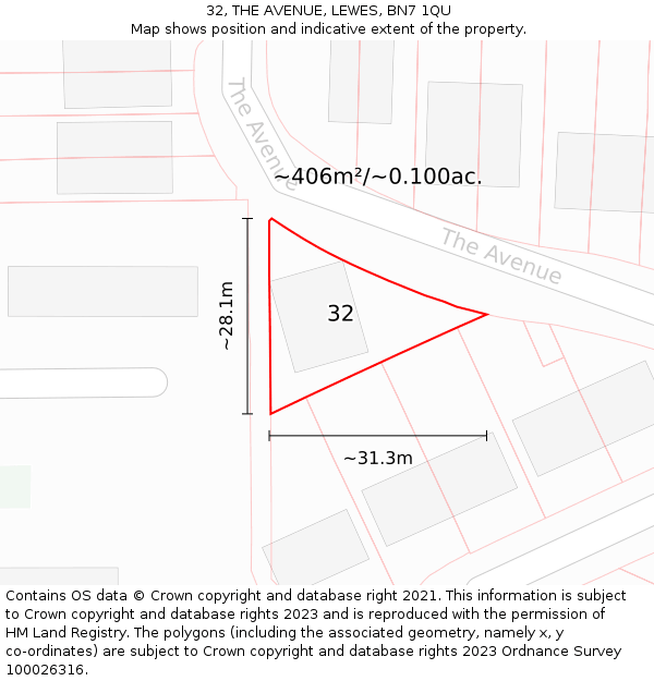 32, THE AVENUE, LEWES, BN7 1QU: Plot and title map
