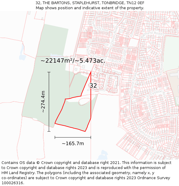 32, THE BARTONS, STAPLEHURST, TONBRIDGE, TN12 0EF: Plot and title map